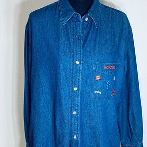 VNTG Hasbro Monopoly 1997 Blue Denim Sz XL LS Shirt Trademarks by Eagles Eye EUC